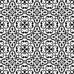 Seamless tiles background in black and white. Mosaic pattern for ceramic in dutch, portuguese, spanish, italian style.