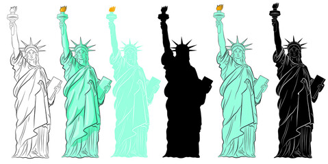 Set of Realistic Statue of Liberty on a white background.Vector illustration © Inna