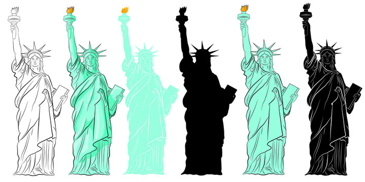 Set of Realistic Statue of Liberty on a white background.Vector illustration