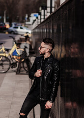 Portrait of handsome man in leather jacket