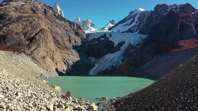 Lake Piedras Blancas in Patagonia with famous Fitz Roy in the background, Argentina 