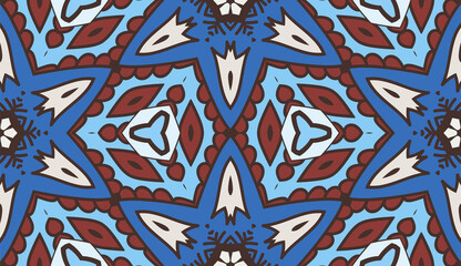 Abstract colorful doodle flower seamless pattern. Floral geometric background. Mosaic, tile of thin line ornament.