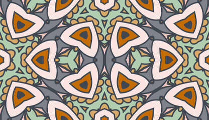 Abstract colorful doodle flower seamless pattern. Floral geometric background. Mosaic, tile of thin line ornament.