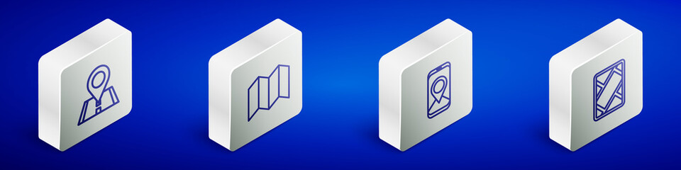 Set Isometric line Location, Folded map, City navigation and Gps device with icon. Vector