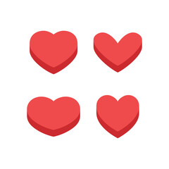 3d heart set, flat style design. Love symbol for valentine's day.