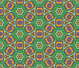 Abstract colorful doodle flower seamless pattern. Floral geometric background. Mosaic, tile of thin line ornament.