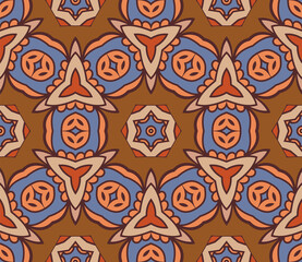 Abstract colorful doodle flower seamless pattern. Floral geometric background. Mosaic, tile of thin line ornament.