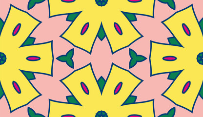 Abstract colorful doodle flower seamless pattern. Floral geometric background. Mosaic, tile of thin line ornament.