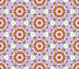 Abstract colorful doodle flower seamless pattern. Floral geometric background. Mosaic, tile of thin line ornament.