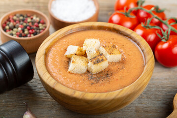 Spicy Homemade Gazpacho Soup Ready to Eat.