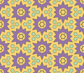 Abstract colorful doodle flower seamless pattern. Floral geometric background. Mosaic, tile of thin line ornament.