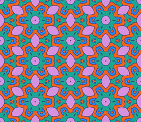 Abstract colorful doodle flower seamless pattern. Floral geometric background. Mosaic, tile of thin line ornament.