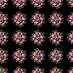 Watercolor pattern with small pink flowers. Seamless background