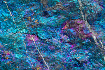 Texture Macro Photography of Peacock ore (Chalcopyrite treated with acid) from Mexico; a copper ore