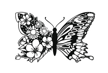 Floral butterfly, Butterfly with flower wing, vector illustration