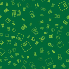 Set line Weight, Bathroom scales and Kettlebell on seamless pattern. Vector
