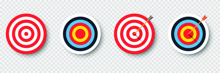 Set of archery target with arrow. Template design for competition winning, goal achievement, victory and business. Concept target market, audience, group, consumer. Vector illustration