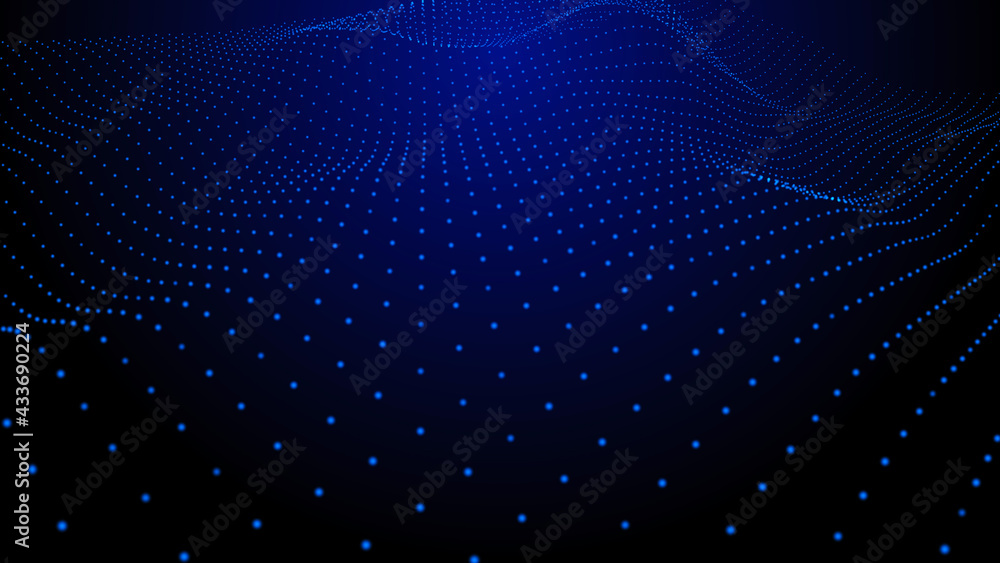 Poster abstract digital background. futuristic wave of dots and weave lines. digital technology. 3d renderi