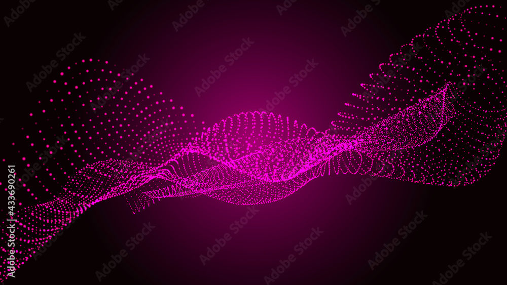 Poster abstract digital background. futuristic wave of dots and weave lines. digital technology. 3d renderi