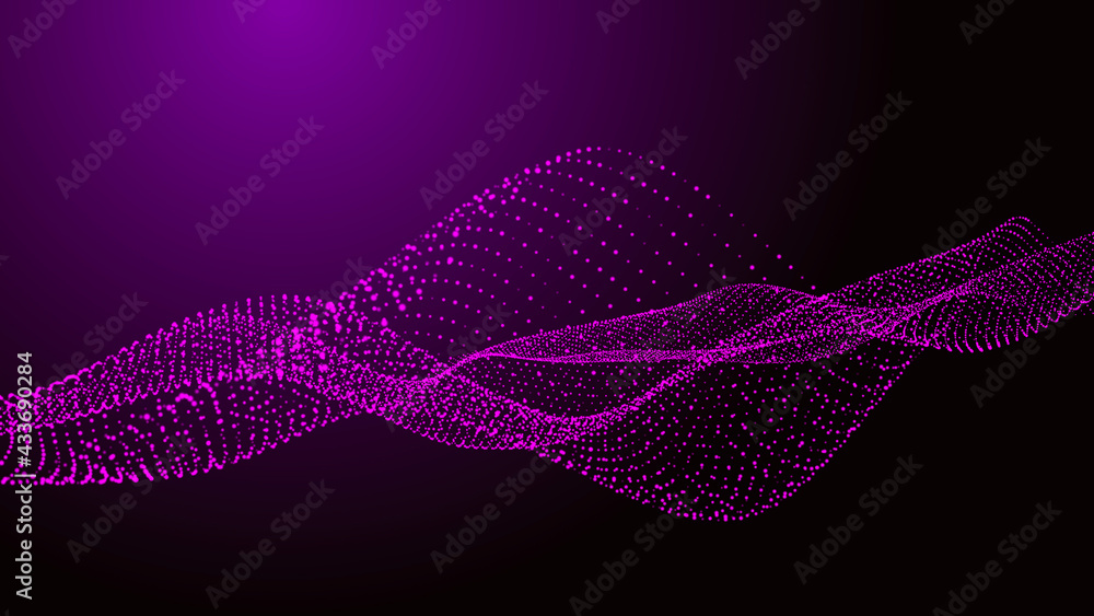 Poster abstract digital background. futuristic wave of dots and weave lines. digital technology. 3d renderi
