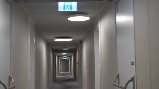 Walking on the empty corridor in 4k slow motion 60fps
