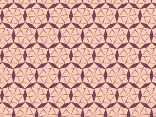 geometric illustration seamless pattern for tile and wall decor. Brown lines on pink background.