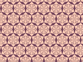 geometric illustration seamless pattern for tile and wall decor. Brown lines on pink background.