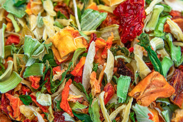 Dry vegetables background of carrot, celery and onion