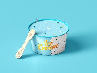 Ice Cream Cup With Wooden Stick aqua background