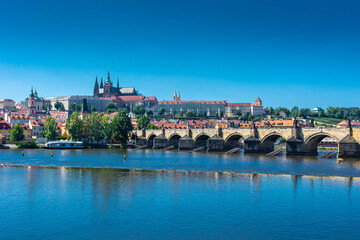 Obraz premium PRAGUE, CZECH REPUBLIC, 31 JULY 2020: Beautiful cityscape over the Vltava River
