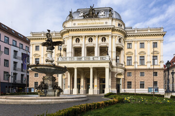 Fototapeta na wymiar Old building of National theater in Bratislava, capital of Slovakia. National cultural heritage.