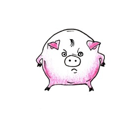 The Piggy drawing is made with colored pencils and black liner