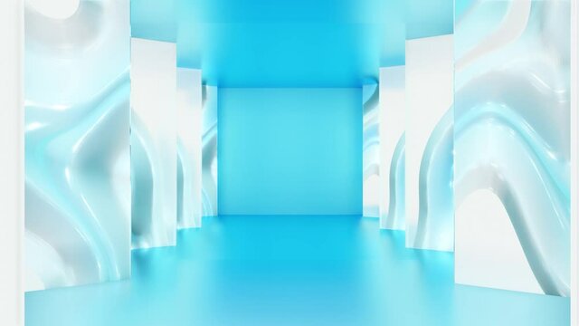 Modern backdrop design., shiny wall studio appearing glowing corridor wave, ultraviolet spectrum., 4K Looping Animated Background