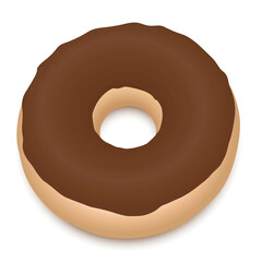 Chocolate donut with dark brown glaze. Yummy isolated vector illustration on white background.

