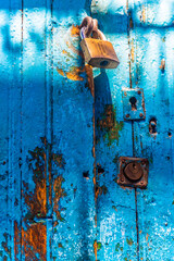 Close up of an old door locked in chefchaouen, Morocco