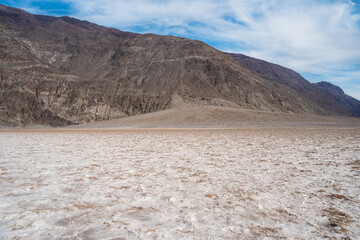 Panorama of the dried up salt lake Bad Water Basin in Death Valley