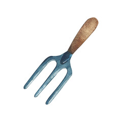 Watercolor illustration with garden rake for garden, isolated element on white background. watercolour illustration with garden tools