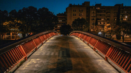 Fototapeta na wymiar Lights of the bridge in the night.
