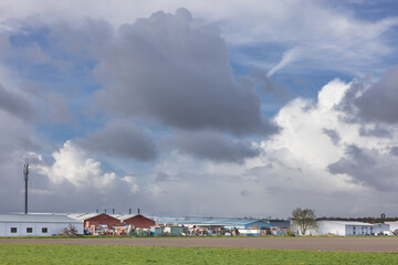 Dutch industrial park near Emmeloord with stormy sky