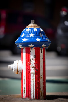 New York City fire hydrant painted with the United States flag