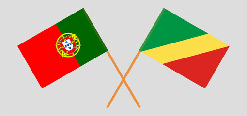 Crossed flags of Portugal and Republic of the Congo. Official colors. Correct proportion