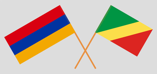Crossed flags of Armenia and Republic of the Congo. Official colors. Correct proportion