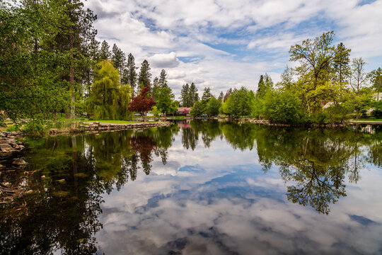 Mirror Pond At Manito Park. Spokane Washington.