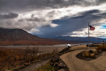 dramatic landscape of  mountain peaks and mountain ranges inside Denali National Park  during...