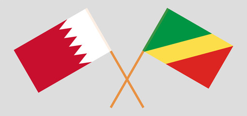 Crossed flags of Bahrain and Republic of the Congo. Official colors. Correct proportion