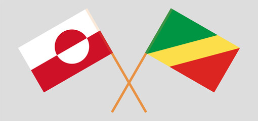 Crossed flags of Greenland and Republic of the Congo. Official colors. Correct proportion