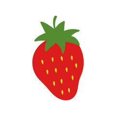 Strawberry in cartoon style. Fresh berry, healthy and vegan food. Hand drawn vector illustration isolated on white background.