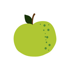 Green apple in doodle style. Fresh fruit, healthy and vegan food.
Hand drawn vector illustration isolated on white background.
