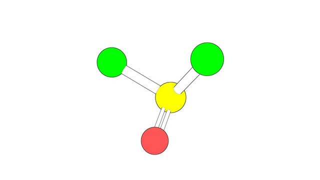 360&ordm; realistic 3D view of Thionyl Chloride as a seamless loop over a white opaque background with alpha mask. Also called thionyl dichloride and sulfinyl chloride.