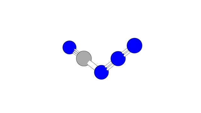 360&ordm; realistic 3D view of Cyanogen Azide as a seamless loop over a white opaque background with alpha mask. Also called carbononitridic azide and n.equiv.cn3.